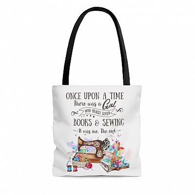 Once Upon A Time There Was A Girl Loved Book and Sewing White All Over Print Tote Bag - Shoulder Bag