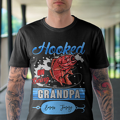 Alternative view of Hooked On Being Grandpa Personalized T-Shirt for Grandfather From Grandchild - Fathers Day Gift