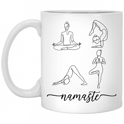 Yoga Poses Single Line Drawing Namaste Ceramic Coffee Mug - Beer Stein - Water Bottle - Color Changing Mug, White, 11 oz. White Mug