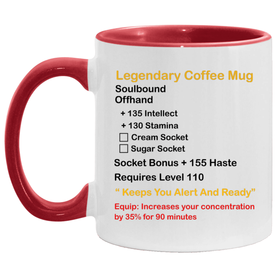 MMO Mug - Gaming Mug - Level 110 Legendary Accent Mug, White/Red, 11 oz. Accent Mug MMO Mug - Gaming Mug - Level 110 Legendary Accent Mug, White/Red, 11 oz. Accent Mug