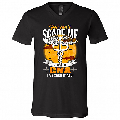 You Can't Scare Me I'm A CNA I've Seen It All T-Shirt - V-Neck - Halloween Shirt, Black, V-Neck T-Shirt