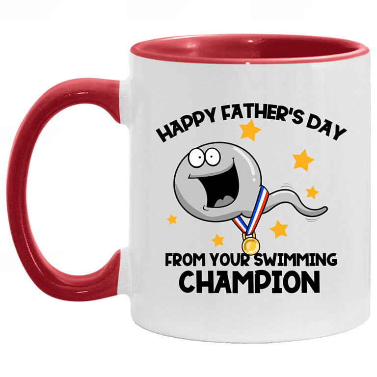 Happy Father's Day From Your Swimming Champion Ceramic Accent Mug - Coffee Mug, White/Red, 11 oz. Accent Mug