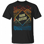 Think Outside Lake Mountain Camping T-Shirt - Aesthetic Nature Outdoors Shirt, Black, Unisex T-Shirt