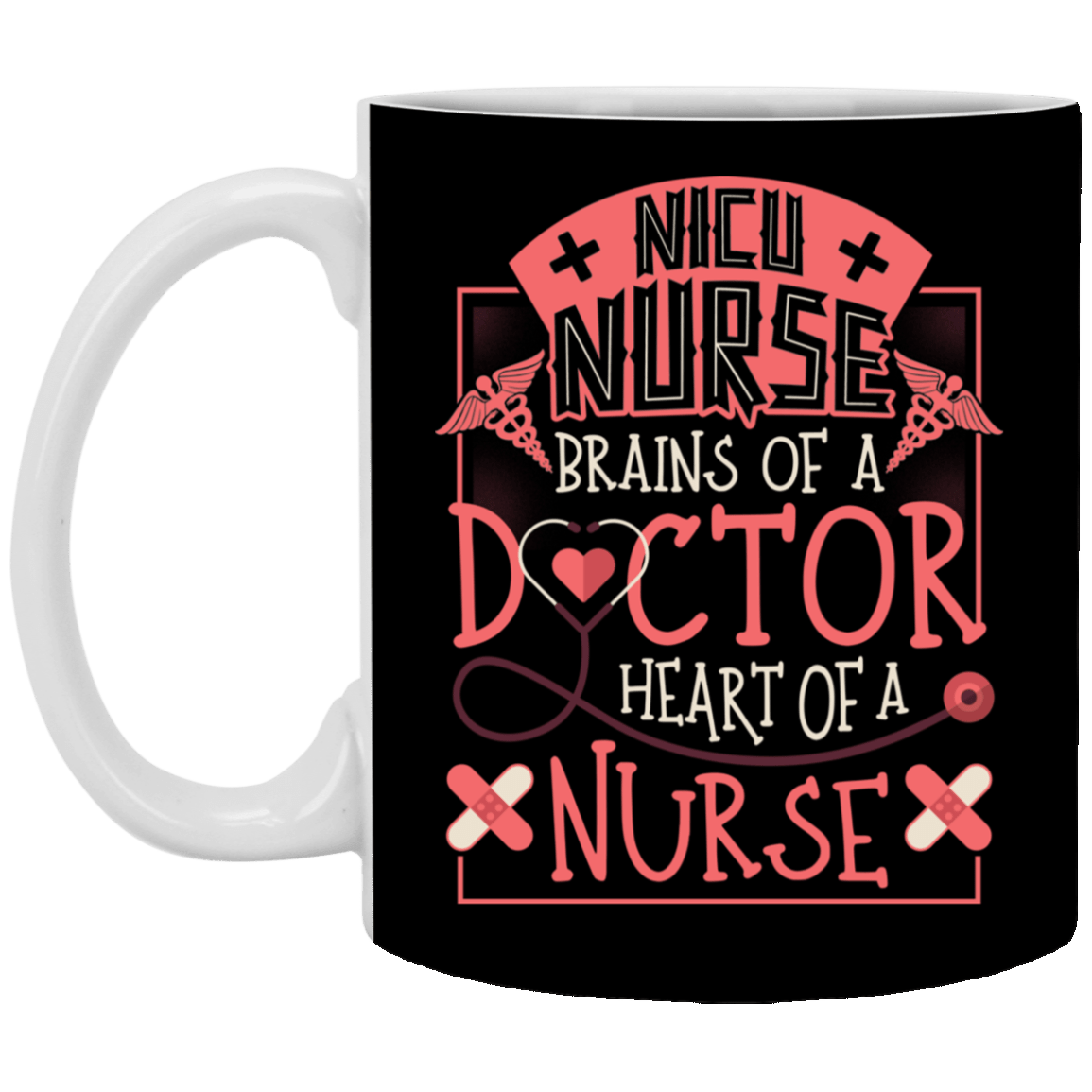 NICU Nurse Brain of of Doctor Ceramic Coffee Mug - Beer Stein - Water Bottle - Color Changing Mug, Black, 11 oz. White Mug NICU Nurse Brain of of Doctor Ceramic Coffee Mug - Beer Stein - Water Bottle - Color Changing Mug, Black, 11 oz. White Mug