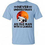 Never Underestimate An Old Man With A Camera T-Shirt - Funny Old Man Shirt, Light Blue, Unisex T-Shirt