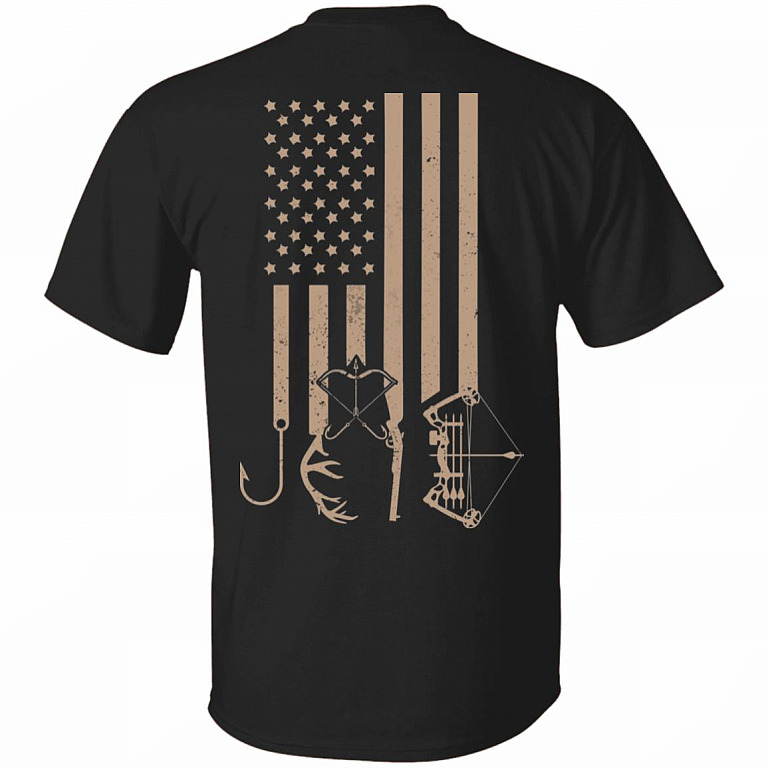 Dad Hunting Fishing Print On Back Shirt - Funny Fathers Day Gift Shirt, Black, Unisex T-Shirt