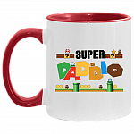 Father's Day Gift Super Daddio Accent Mug - Funny Gaming Dad Coffee Mug, White/Red, 11 oz. Accent Mug