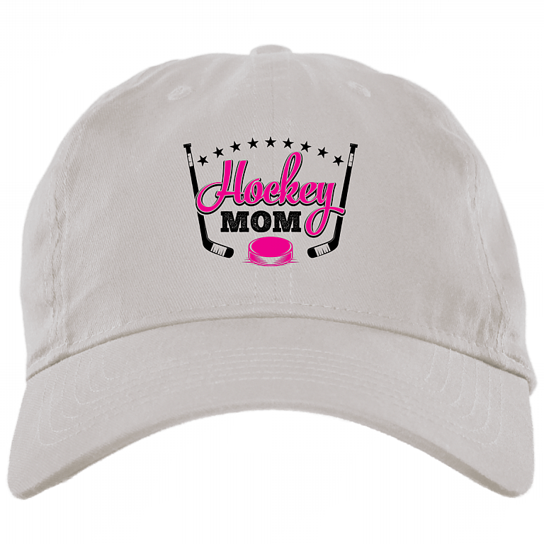 Hockey Mom Lover Twill Cap - Trucker Hat, White, Brushed Twill Dad Cap