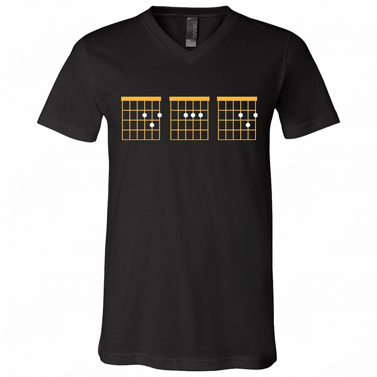 Dad Guitar T-Shirt - Happy Father's Day V-Neck Shirt, Black, V-Neck T-Shirt