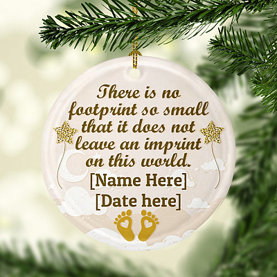 Alternative view of Personalized No Footprint So Small Does Not Leave An Imprint Porcelain Ceramic Circle Ornament Keepsake