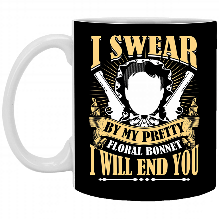 I Swear by My Pretty Floral Bonet Ceramic Coffee Mug - Beer Stein - Water Bottle - Color Changing Mug, Black, 11 oz. White Mug