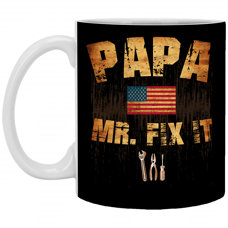 Papa Mr Fix It - Mr Fix It Ceramic Coffee Mug - Beer Stein - Water Bottle - Color Changing Mug, Black, 11 oz. White Mug