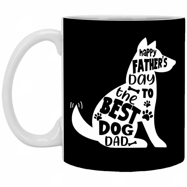 Happy Father's Day to the Best Dog Dad Ceramic Coffee Mug - Beer Stein - Water Bottle, Black, 11 oz. White Mug