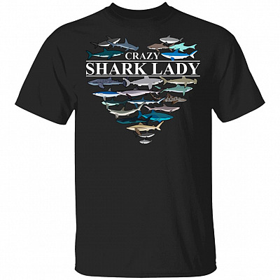 Crazy Shark Lady Lover T-Shirt, Black, Unisex T-Shirt