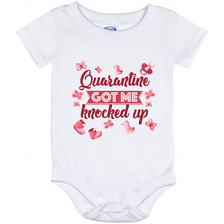 Quarantine Got Me Knocked Up Gift For Pregnant Mom Baby Onesie - Baby Infant Bodysuit, White, Baby Onesie - 12 Month