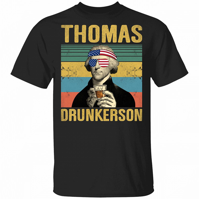 Thomas Drunkerson Drinking Beer Vintage Retro T-Shirt - Funny Thomas Jefferson Shirt, Black, Unisex T-Shirt