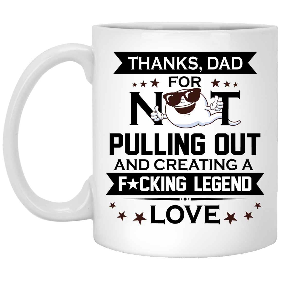Thanks Dad For Not Pulling Out Ceramic Coffee Mug - Funny Fathers Day Gift, White, 11 oz. White Mug Thanks Dad For Not Pulling Out Ceramic Coffee Mug - Funny Fathers Day Gift, White, 11 oz. White Mug