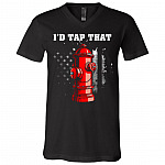 I'd Tap That Firefighter Hydrant T-Shirt - Firefighter US Flag Gift Shirt, Black, V-Neck T-Shirt