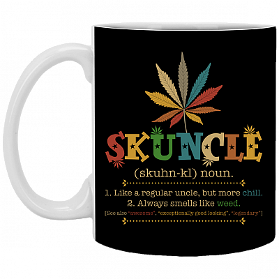 Skuncle Definition Like a Regular Uncle but More Chill-Smells Like Weed Vintage Coffee Mug-Beer Stein-Water Bottle, Black, 11 oz. White Mug