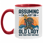 Assuming Im Just an Old Lady Was Your First Mistake - Woman Veteran Accent Mug, White/Red, 11 oz. Accent Mug