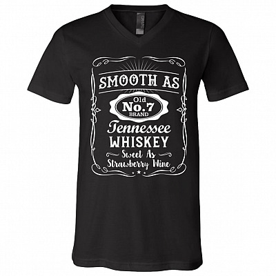 Smooth As Old No.7 Brand Tennessee Whiskey Sweet As Strawberry Wine Vintage T-Shirt - V-Neck, Black, V-Neck T-Shirt