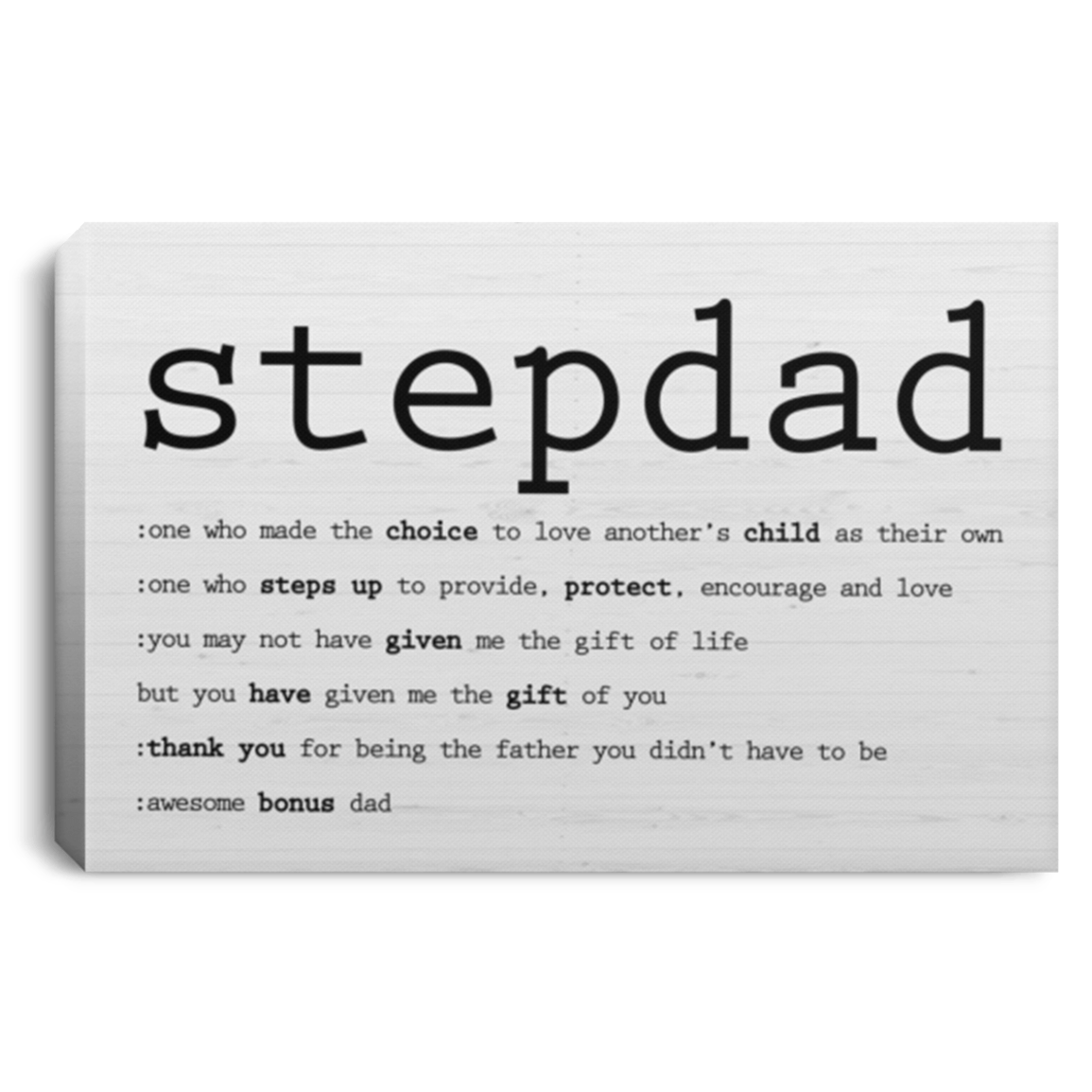 Step Dad Definition Gallery Wrapped Framed Canvas Prints - Unframed Poster - Home Decor Wall Art, White, 0.75'' Framed Canvas Step Dad Definition Gallery Wrapped Framed Canvas Prints - Unframed Poster - Home Decor Wall Art, White, 0.75'' Framed Canvas