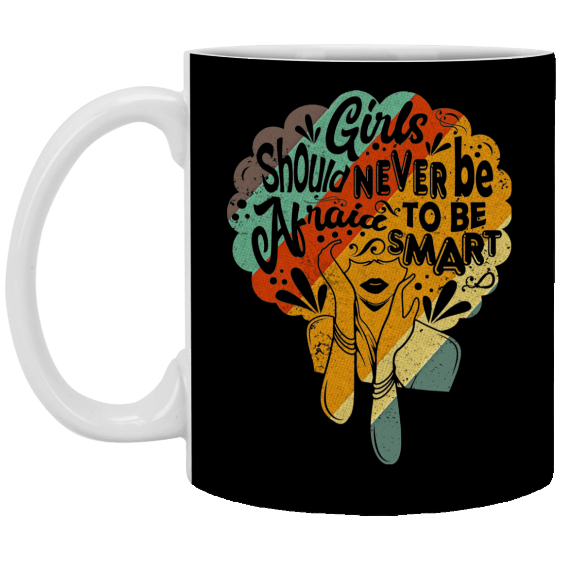 Girls Should Never Be Afraid to Be Smart Afro Portrait Ceramic Coffee Mug - Water Bottle - Color Changing Mug, Black, 11 oz. White Mug Girls Should Never Be Afraid to Be Smart Afro Portrait Ceramic Coffee Mug - Water Bottle - Color Changing Mug, Black, 11 oz. White Mug