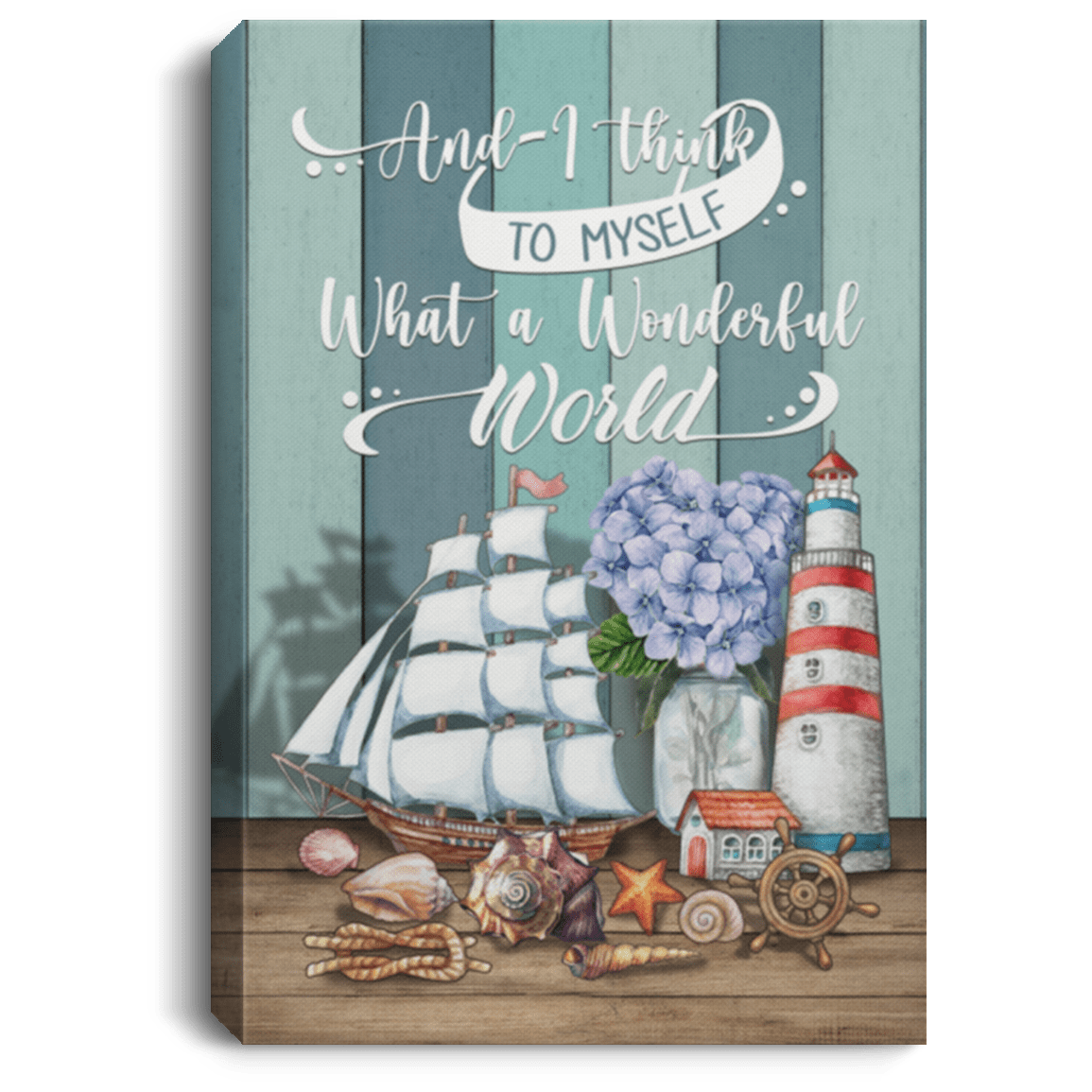 And I Think To Myself What A Wonderful World Sea Beach Life Framed Canvas - Unframed Poster, White, 0.75'' Framed Canvas
