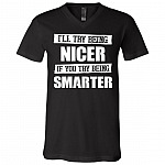 I'll Try Being Nicer If You Try Being Smarter T-Shirt - V-Neck Tee, Black, V-Neck T-Shirt