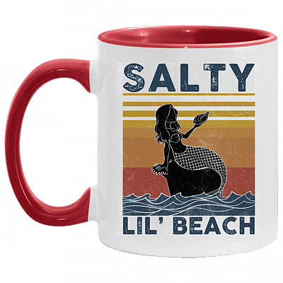 Salty Lil Beach Mermaid Retro Vintage Accent Mug, White/Red, 11 oz. Accent Mug