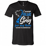 I Wear Blue And Grey For My Hero T-Shirt - Diabetes Awareness V-Neck Shirt, Black, V-Neck T-Shirt