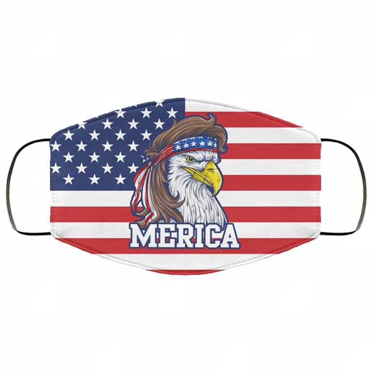 Eagle Mullet Merica America Flag Cloth Face Mask, White, Cloth Face Mask