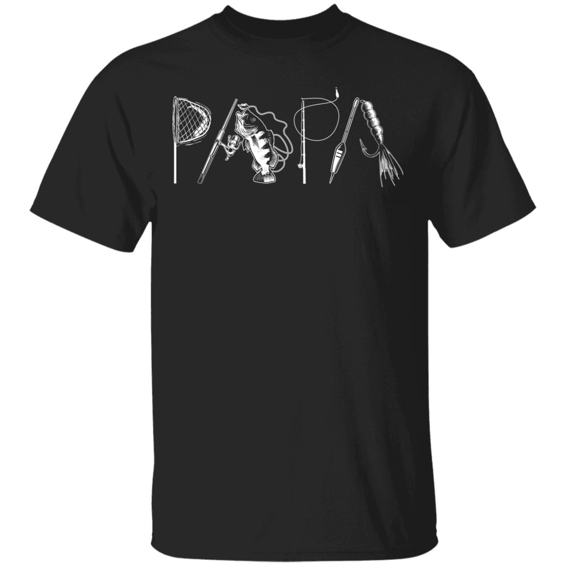 Papa Fishing T-Shirt - Funny Fathers Day Gift, Black, Unisex T-Shirt