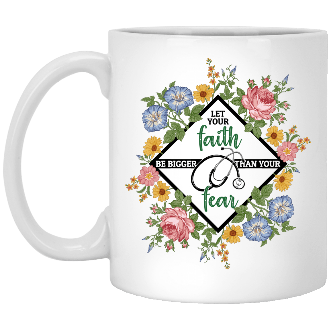 Be Bigger Than Your Fear Stethoscope Nurse Ceramic Coffee Mug - Beer Stein - Water Bottle - Color Changing Mug, White, 11 oz. White Mug Be Bigger Than Your Fear Stethoscope Nurse Ceramic Coffee Mug - Beer Stein - Water Bottle - Color Changing Mug, White, 11 oz. White Mug