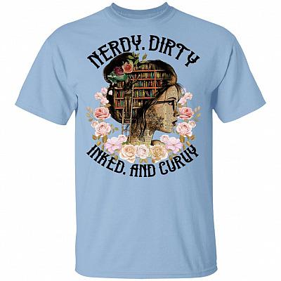 Nerdy Dirty Inked and Curvy T-Shirt - Tattoo Book Lover Shirt, Light Blue, Unisex T-Shirt