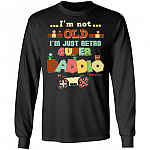 I'm Not Old I'm Just Retro Super Daddio Gaming Dad Hoodie Sweatshirt - Fun Gamer Dad Funny Father's Day Shirt, Black, Long Sleeve