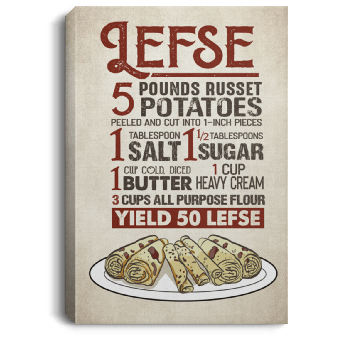 Lefse 5 Pounds Russet Potatoes Gallery Wrapped Framed Canvas Prints - Unframed Poster - Home Decor Wall Art, White, 0.75'' Framed Canvas