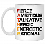 Father Fierce Ambitious Talkative Heroic Energetic Rational Father's Day Mug Gift Ceramic Coffee Mug, White, 11 oz. White Mug