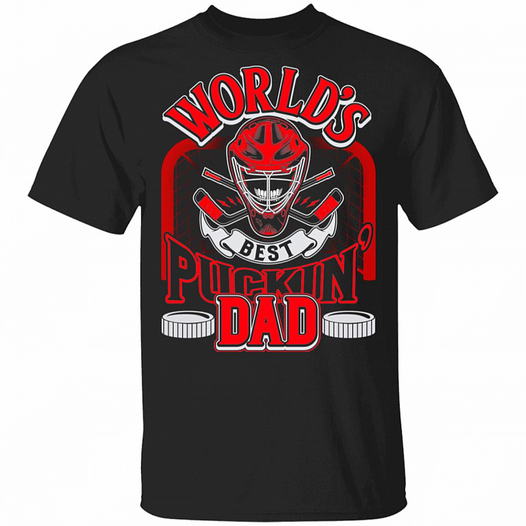 World's Best Puckin' Dad Funny Daddy Hockey Ideas Father's Day 2020 Gifts T-shirt, Black, Unisex T-Shirt