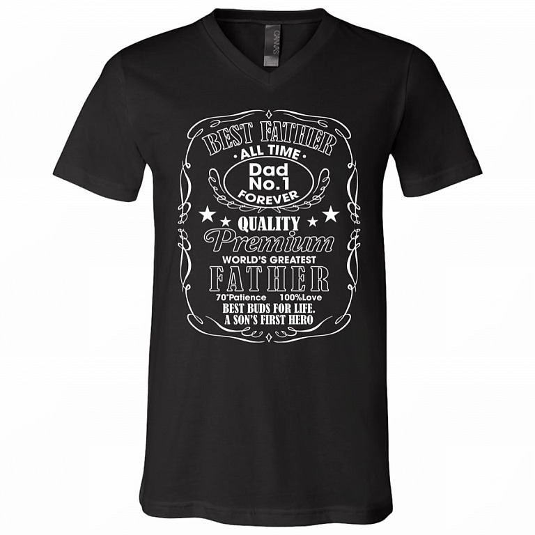 Happy Father's Day Best Father Premium Dad World's Greatest No.1 T-Shirt - V-Neck Tee, Black, V-Neck T-Shirt