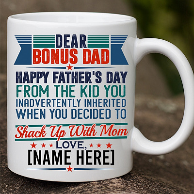 Alternative view of Personalized Dear Bonus Dad Happy Father's Day From The Kid With Mom Mug - Water Bottle - Color Changing Mug