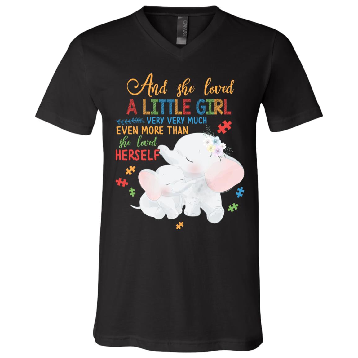 And She Loved A Little Girl Very Very Much Even More Than She Looked Herself T-Shirt - Autism Mom V-Neck Shirt, Black, V-Neck T-Shirt