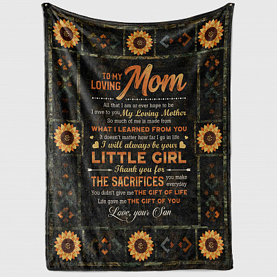 Alternative view of Sunflower To My Loving Mom All That I Am Or Ever Hope To Be From Son Fleece Blanket - Premium Sherpa Blanket