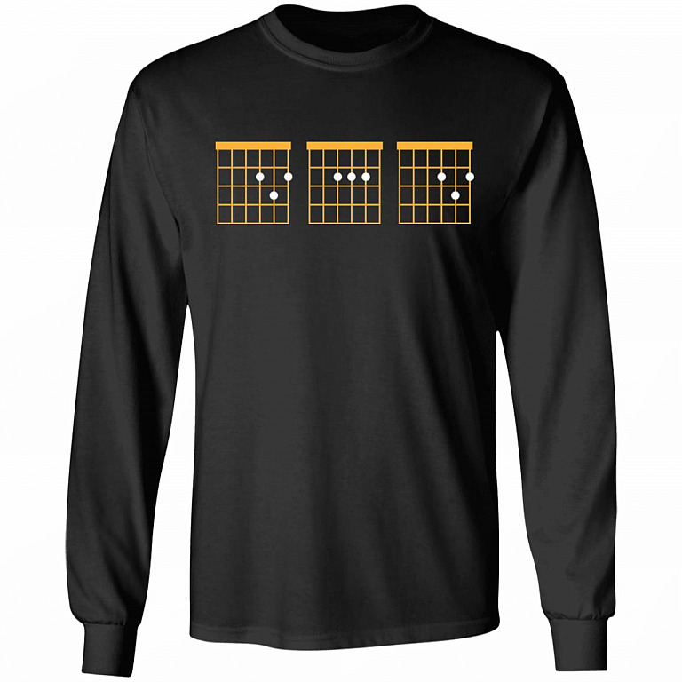 Father's Day Gift Acoustic Guitar Chords Dad Hoodie - Sweatshirt - Long Sleeve Shirt, Black, Long Sleeve