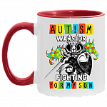 Autism Warrior Fighting for My Son Accent Mug, White/Red, 11 oz. Accent Mug