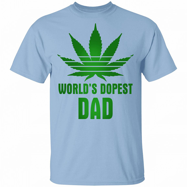 Worlds Dopest Dad T-Shirt - Funny Cannabis Dad Shirt, Light Blue, Unisex T-Shirt