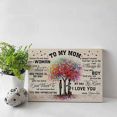 Alternative view of From Son to My Mom I Know It's Not Easy for a Woman to Raise a Child Framed Canvas - Unframed Poster