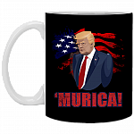 Donald Trump American President 2020 Merica Murica Ceramic Coffee Mug - Beer Stein - Water Bottle - Color Changing Mug, Black, 11 oz. White Mug