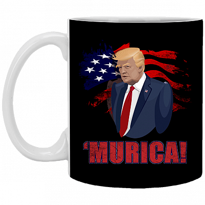 Donald Trump American President 2020 Merica Murica Ceramic Coffee Mug - Beer Stein - Water Bottle - Color Changing Mug, Black, 11 oz. White Mug