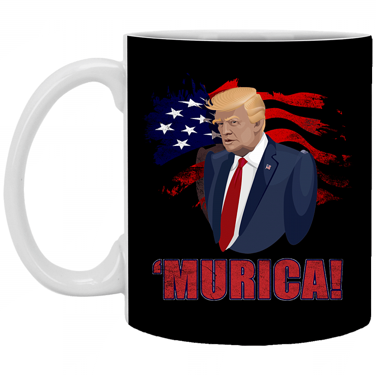 Donald Trump American President 2020 Merica Murica Ceramic Coffee Mug - Beer Stein - Water Bottle - Color Changing Mug, Black, 11 oz. White Mug
